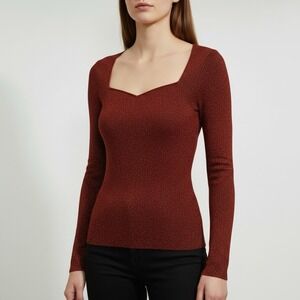 Rust Red Metallic Shimmer Sweetheart Neck Sweater Large Rock Style‎ Girly